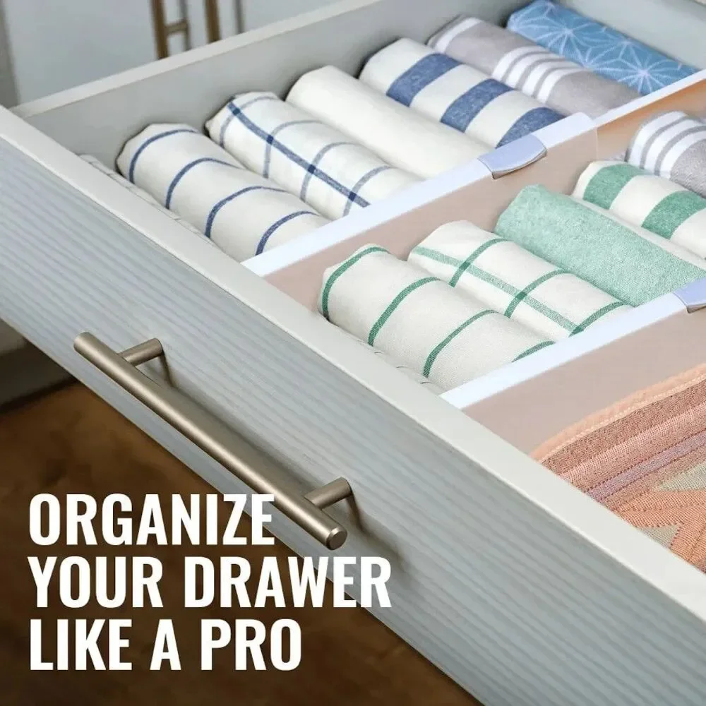 Set of 4 Adjustable Drawer Dividers 4” High, 11-17” Long, Dresser Drawer Divider